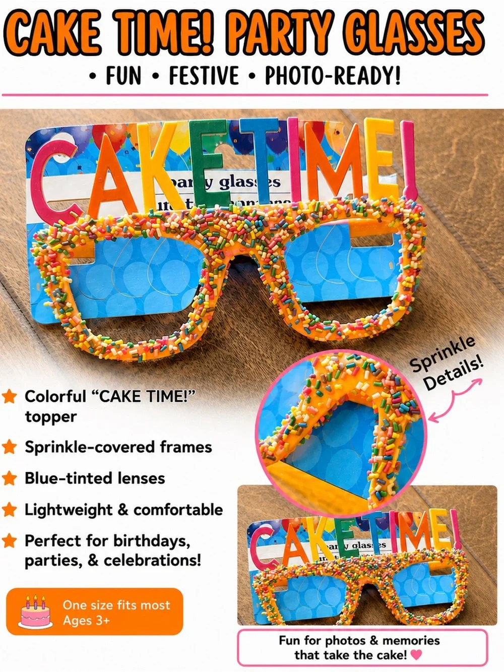 Cake Time! Sprinkles Party Glasses - Orange with Sprinkles